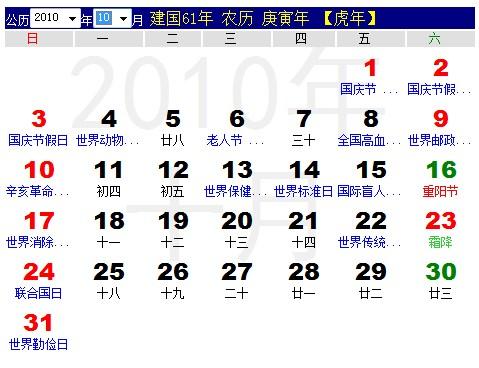 2011年10月1日-2011年10月1日是星期幾